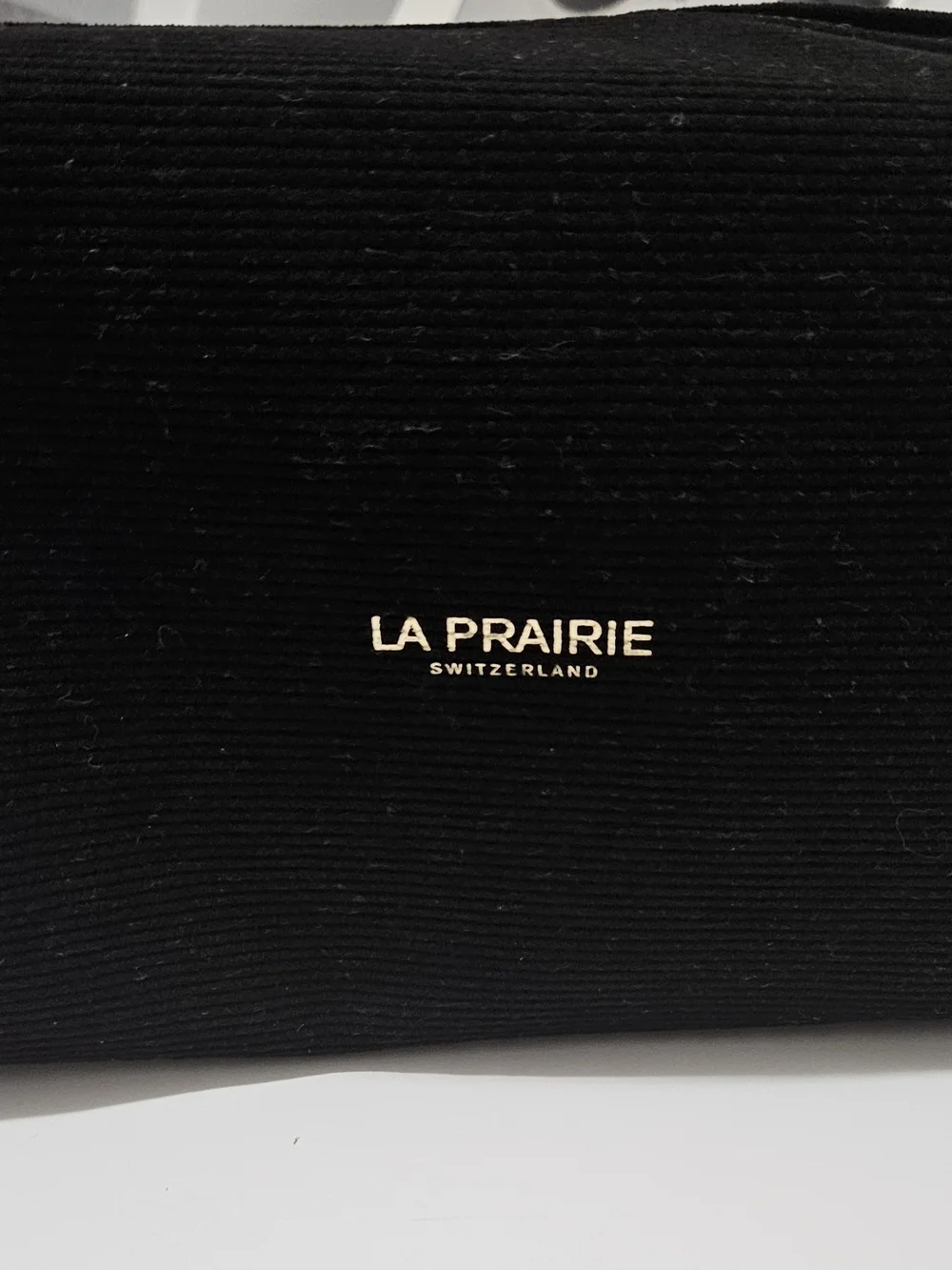 La Prairie Switzerland Black Women’s Clutch Cosmetic Bag - Elegant Gold Logo